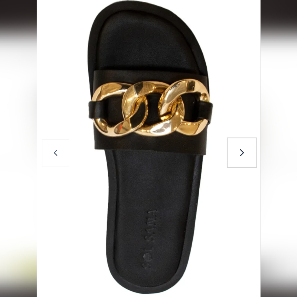 Sol Sana Women's Link Slide - Black and Gold Sandals 7.5
